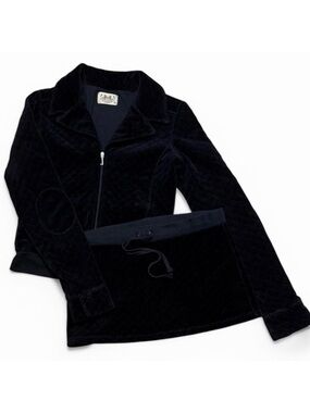 🖤 VINTAGE AUTHENTIC JUICY COUTURE BLACK VELOUR QUILTED JACKET AND SKIRT SET